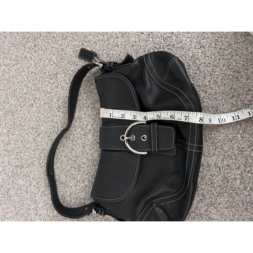 Y2K VTG Coach Soho Black Leather Buckle Flap Shoulder Bag 9248 Contrast Stitch - Picture 10 of 11